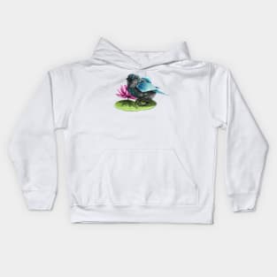 Magical water sparrow on lily pad Kids Hoodie